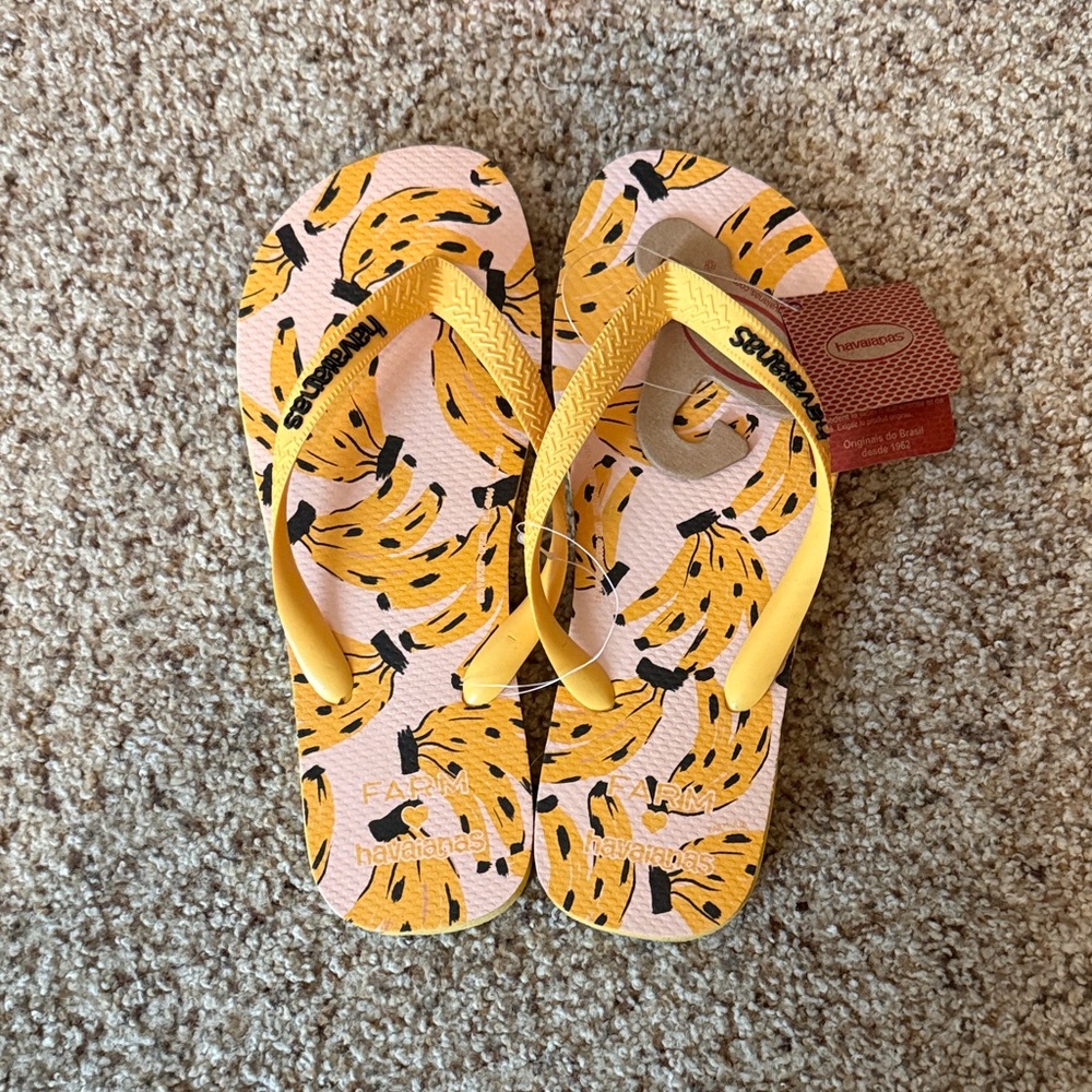 Havaianas Banana Print Flip Flops with Yellow Straps
